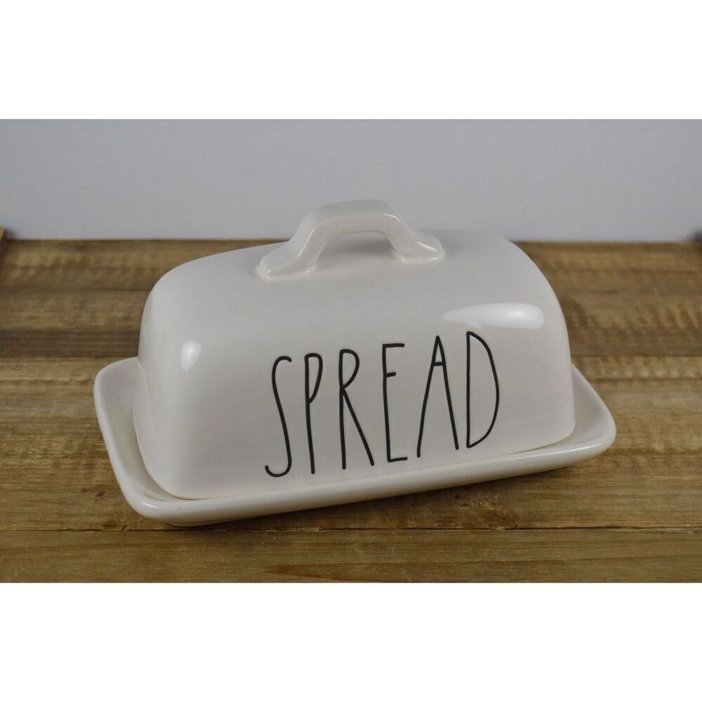 Rae Dunn SPREAD Covered Butter Dish, Black Text, Artisan Collection by Magenta